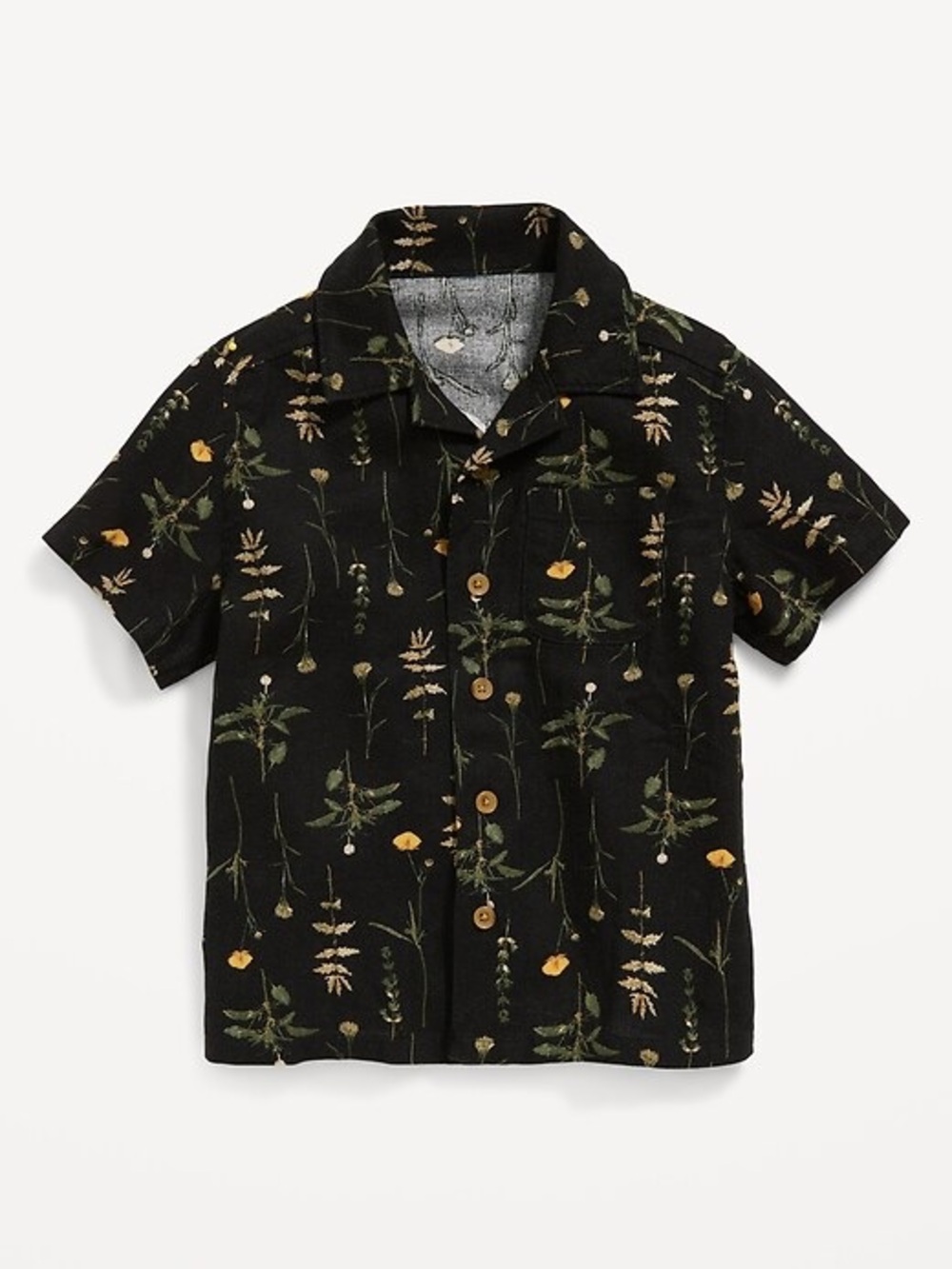 NWT Old Navy Linen Black Botanical‎ Floral Print Button Down Shirt Size 3T